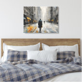 Een man loopt op de straat van de stad. canvas afdruk (Insitu (Slaapkamer))
