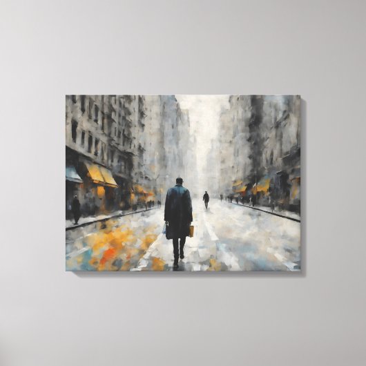 Een man loopt op de straat van de stad. canvas afdruk (Voorkant)
