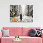 Een man loopt op de straat van de stad. canvas afdruk (Insitu (Woonkamer))