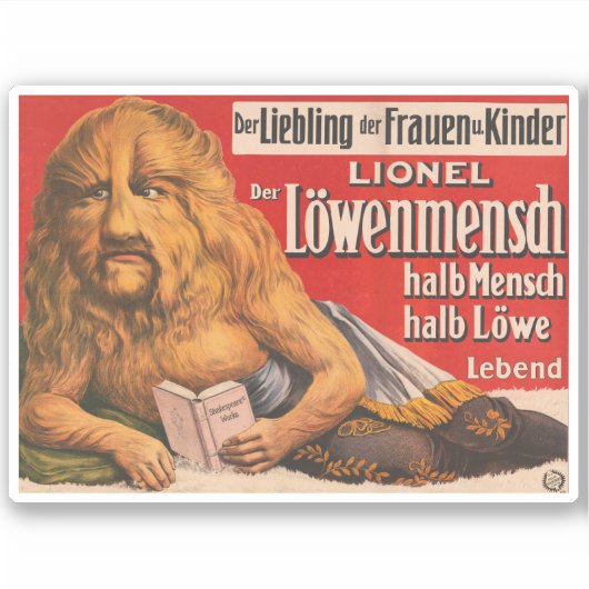 Een Man met Leeuwenkop voorlezen Shakespeare, 1913 Sticker (Voorkant)