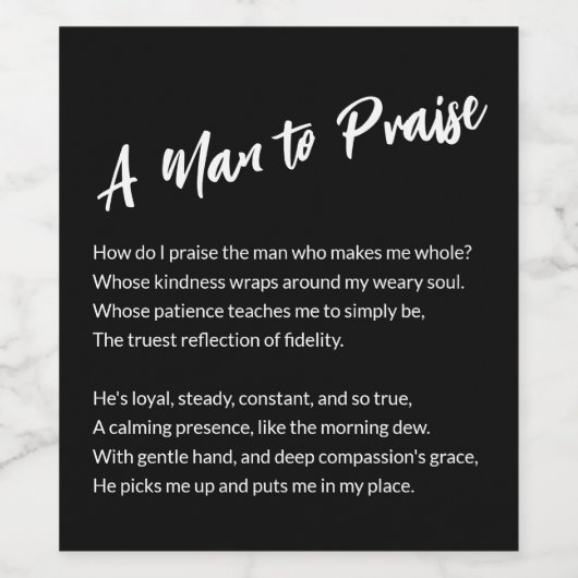 "Een Man om te prijzen" Sentimental Wijn Etiket (Enkel label)