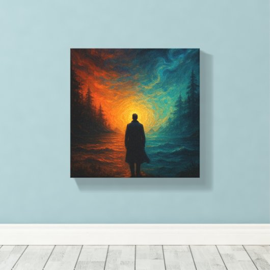 Een Man tussen werelden Canvas Afdruk (Insitu (Houten vloer))