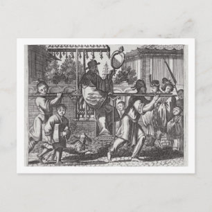 Een Mandarijn in een Sedan Stoel, illustratie van  Briefkaart