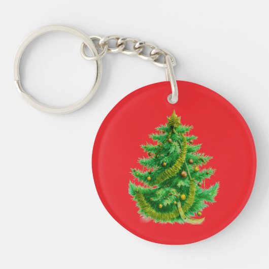 Een Mandelbrot Kerstboom Met Rode & Groene Lampjes Sleutelhanger (Voorkant)
