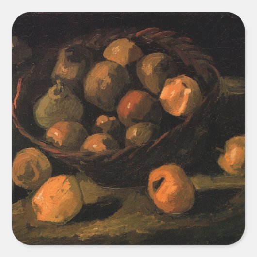 Een mandje appels van Vincent van Gogh Vierkante Sticker (Voorkant)
