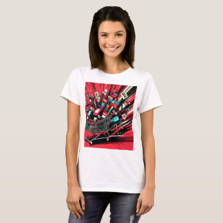 Een mandje batterijen met het woord x 1 erop t-shirt