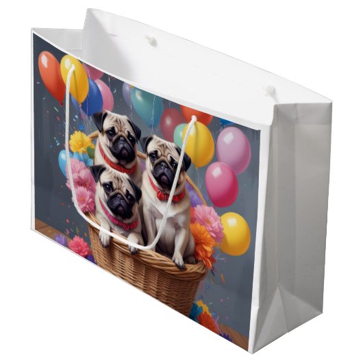 Een mandje vol met mopjes en ballonnen groot cadeauzakje (Voorkant Gekanteld)