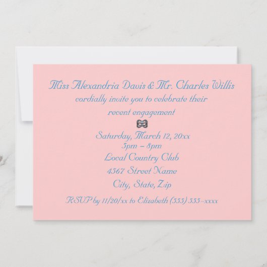 "Een mardi Gras Engagement Party" blauw/roze maske Kaart (Achterkant)