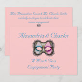 "Een mardi Gras Engagement Party" blauw/roze maske Kaart (Voorkant / Achterkant)