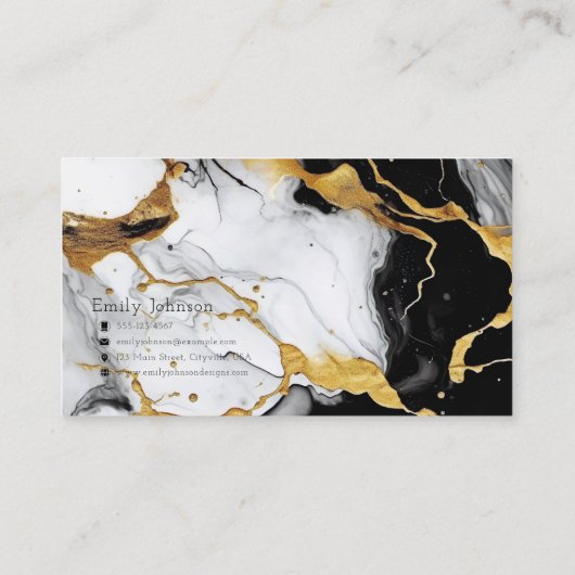 Een marmeren patroon in zwart, wit en goud visitekaartje (Achterkant)