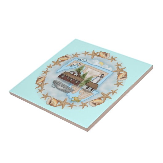 Een Maryland Shells Lighthouse Ceramic Tegel Tegeltje (Zijkant)