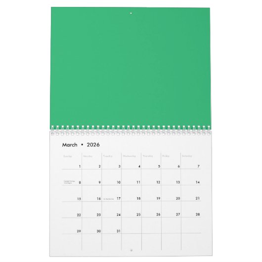 Een massief groen vierkant op een witte achtergron kalender (Mar 2026)