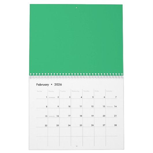 Een massief groen vierkant op een witte achtergron kalender (Feb 2026)