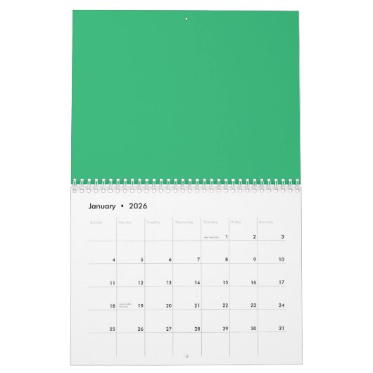 Een massief groen vierkant op een witte achtergron kalender (Jan 2026)