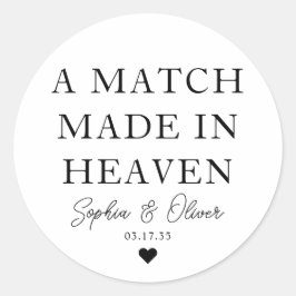 EEN MATCH GEMAAKT IN HEAVEN Heart Wedding Matches  Ronde Sticker