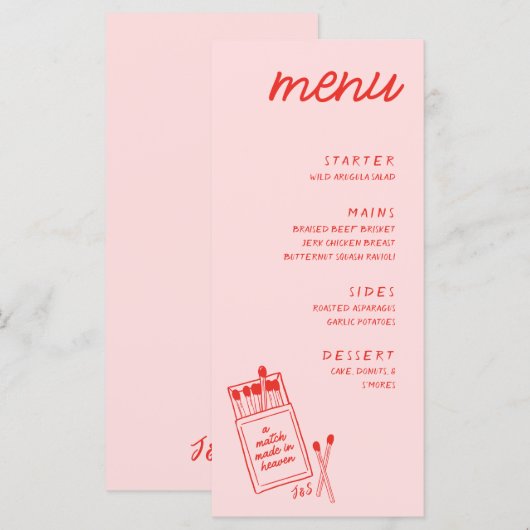 Een match gemaakt in Heaven Pink Wedding Dinner Me Menu (Voorkant / Achterkant)