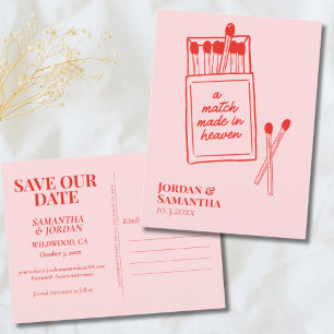 Een match gemaakt in Heaven Save the Date Briefkaa Briefkaart