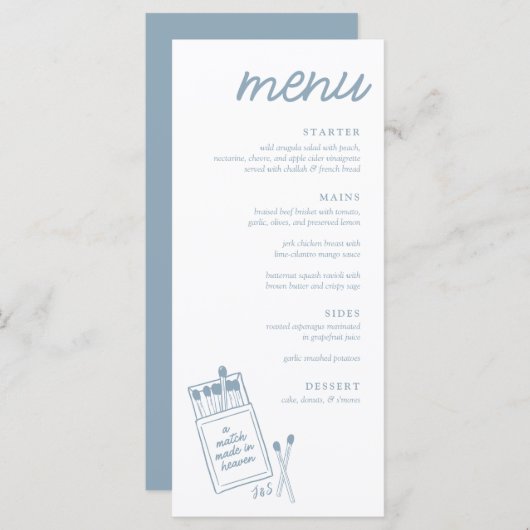 Een match gemaakt in Heaven Wedding Dinner Menu (Voorkant / Achterkant)