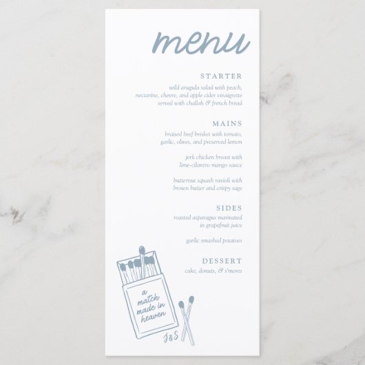 Een match gemaakt in Heaven Wedding Dinner Menu (Voorkant)