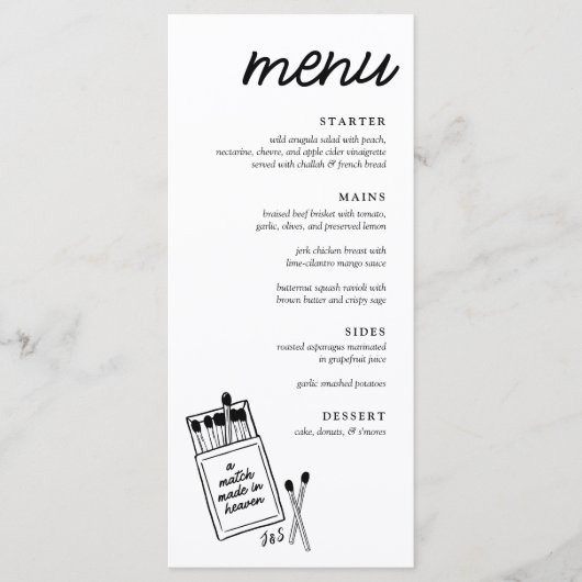 Een match gemaakt in Heaven Wedding Dinner Menu (Voorkant)