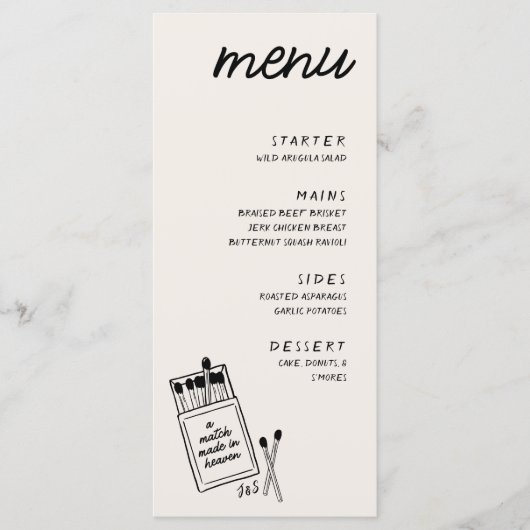 Een match gemaakt in Heaven Wedding Dinner Menu (Voorkant)