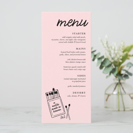 Een match gemaakt in Heaven Wedding Dinner Menu (Staand voorkant)