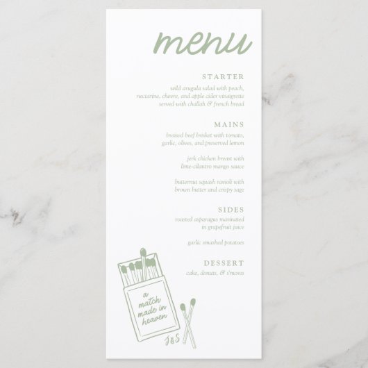 Een match gemaakt in Heaven Wedding Dinner Menu (Voorkant)