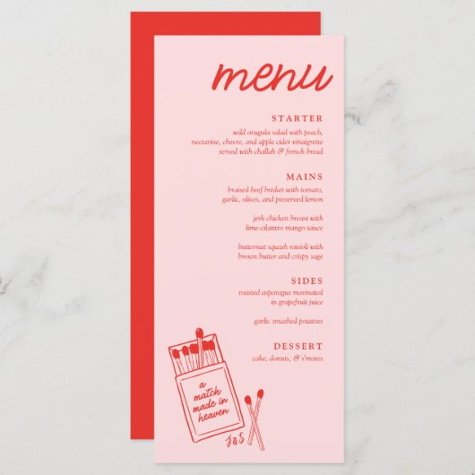 Een match gemaakt in Heaven Wedding Dinner Menu (Voorkant / Achterkant)