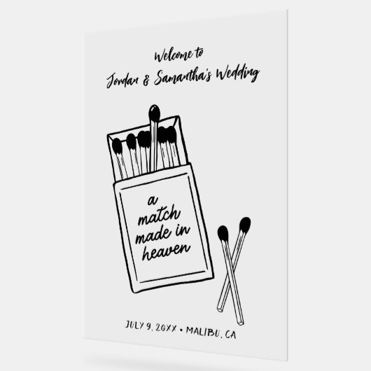 Een Match Made Hemel Bruiloft Welkom Acryl Teken Bord (Hoek)