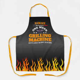 Een Mean Grilling Machine Flame op ZWART Schort