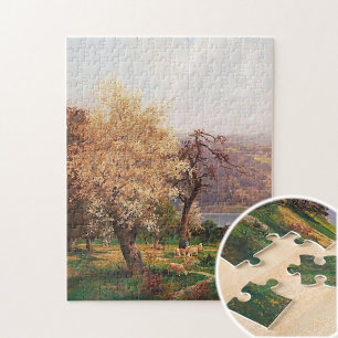 Een meer landschap in het voorjaar door Adolf Kauf Legpuzzel