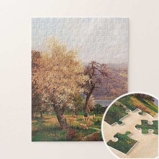 Een meer landschap in het voorjaar door Adolf Kauf Legpuzzel