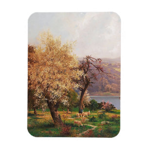 Een meer landschap in het voorjaar door Adolf Kauf Magneet