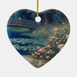 Een meer met waterlelies en bloemen Valentijnsdag  Keramisch Ornament