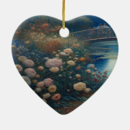 Een meer met waterlelies en bloemen Valentijnsdag  Keramisch Ornament
