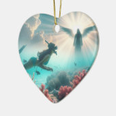 Een meid vindt een engel tijdens het snorkelen keramisch ornament (Links)