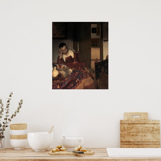 Een meisje Aslapen door Johannes Vermeer - poster (Keuken)