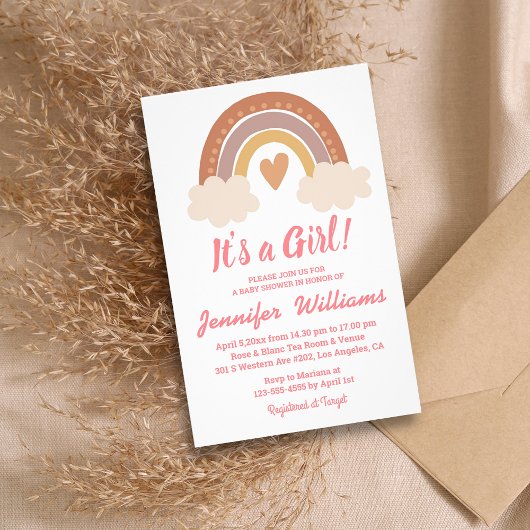 een meisje baby shower boho regenbooguitnodiging flyer