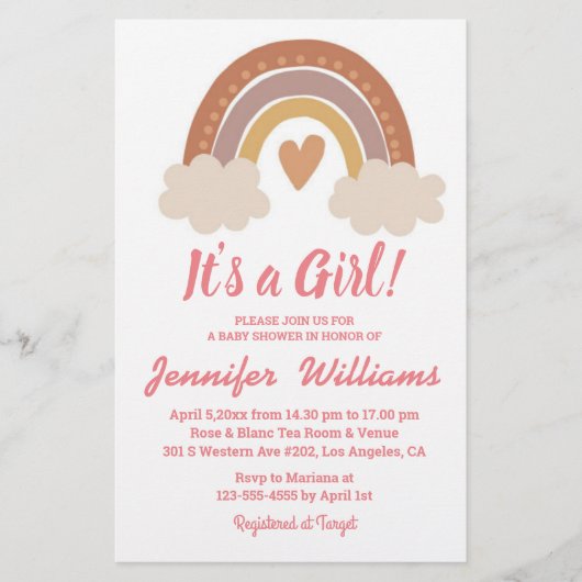 een meisje baby shower boho regenbooguitnodiging flyer (Voorkant)