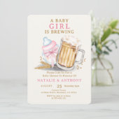 Een meisje brouwt roze flesje Baby shower Kaart (Staand voorkant)