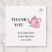 Een meisje brouwt roze theepot bloemenkrans bedankjes labels (Achterkant)