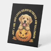 Een meisje dat dol is op Golden Retrievers Reclamebord Met Voetstuk (Voorkant)