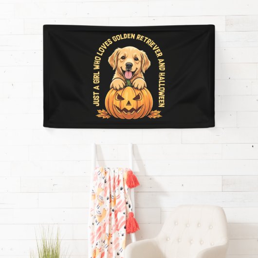 Een meisje dat dol is op Golden Retrievers Spandoek (Insitu)