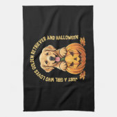 Een meisje dat dol is op Golden Retrievers Theedoek (Verticaal)