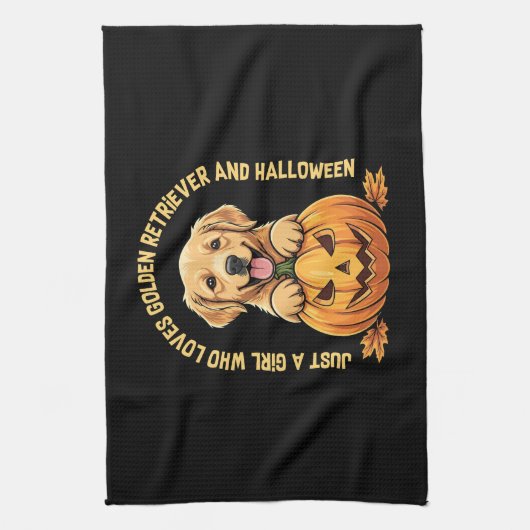 Een meisje dat dol is op Golden Retrievers Theedoek (Verticaal)