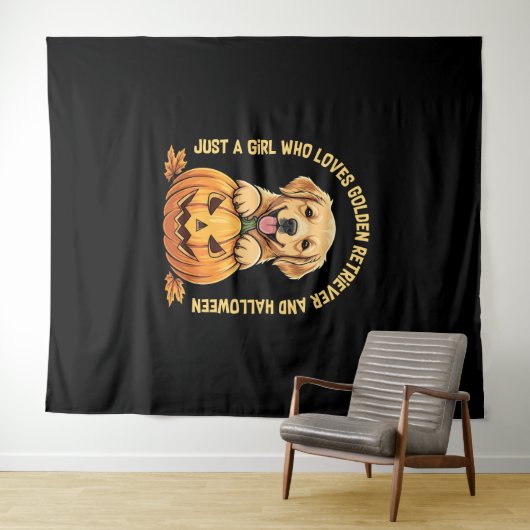 Een meisje dat dol is op Golden Retrievers Wandkleed (In Situ (horizontaal))