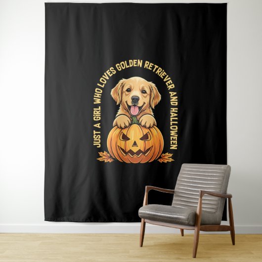 Een meisje dat dol is op Golden Retrievers Wandkleed (In situ)