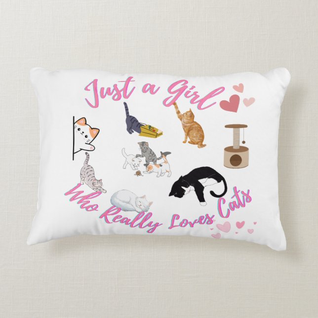 Een meisje dat echt van katten houdt accent kussen (Achterkant)