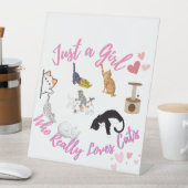 Een meisje dat echt van katten houdt reclamebord met voetstuk (Insitu)