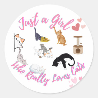 Een meisje dat echt van katten houdt ronde sticker